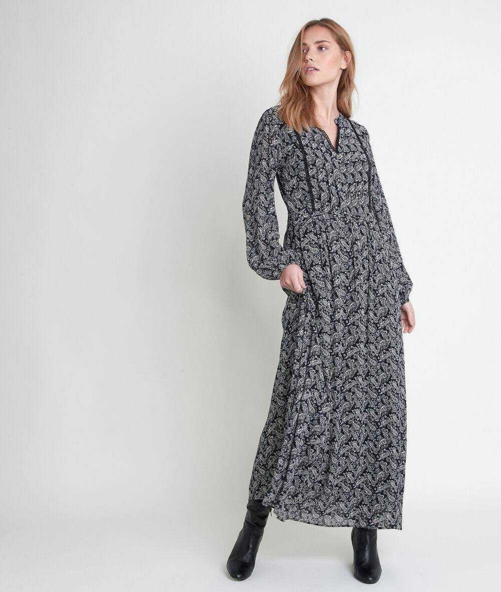 Langes kleid mit kaschmirmuster lea noir.