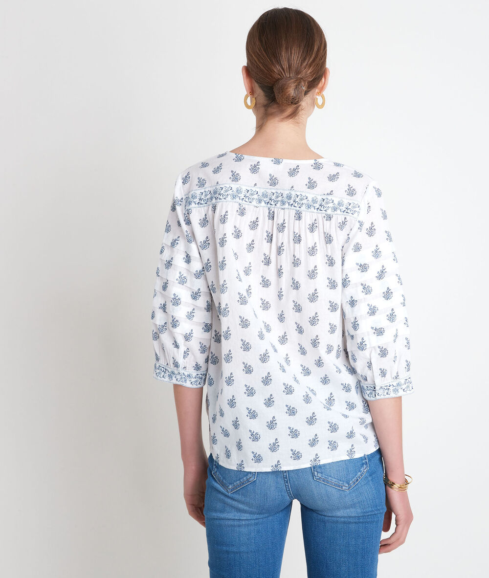 Blouse en coton imprimé écru et bleu aria ecru.