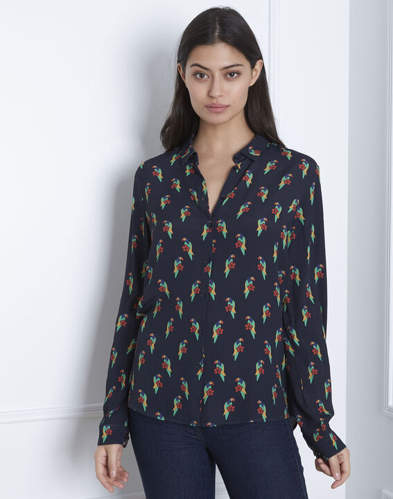 Chemise noire imprimé perroquet Ravel | 1-2-3 Chemise noire imprimé perroquet Ravel PhotoZ | 1-2-3