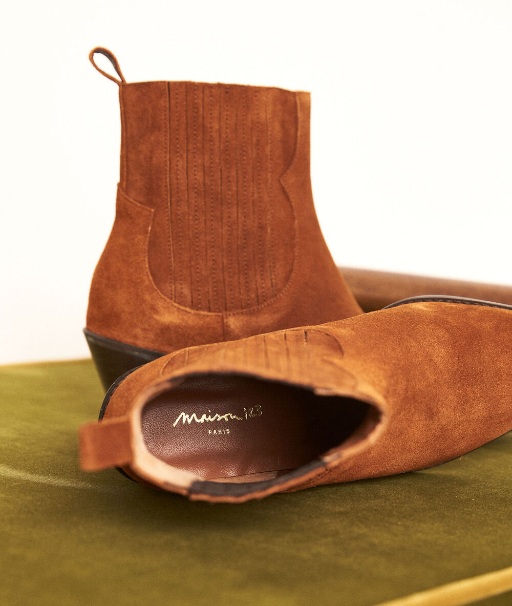 Lage cowboylaarzen van chocoladebruin veloursleder habby chocolat.