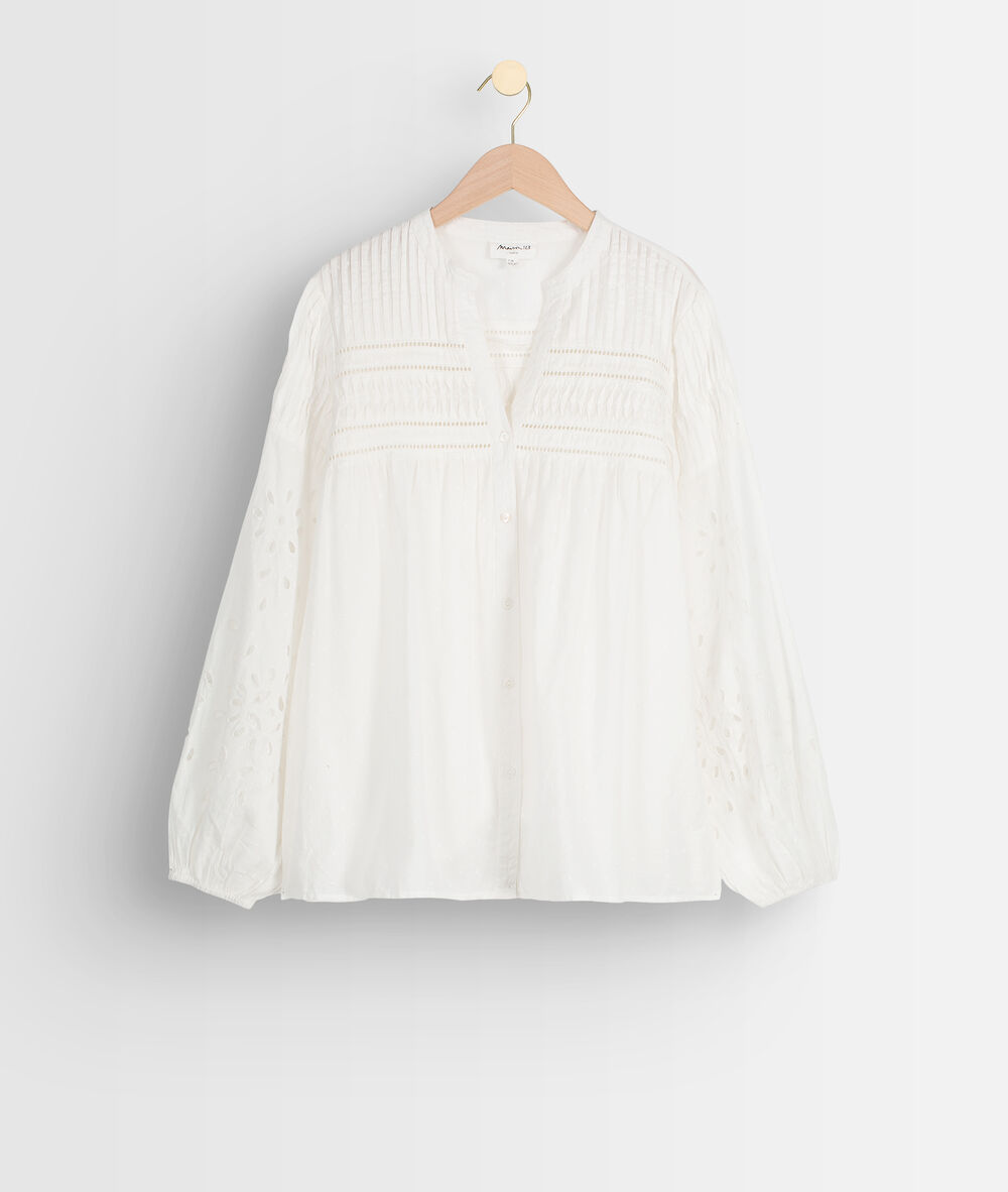 Blouse romantique en coton brodé blanc tehany ecru.