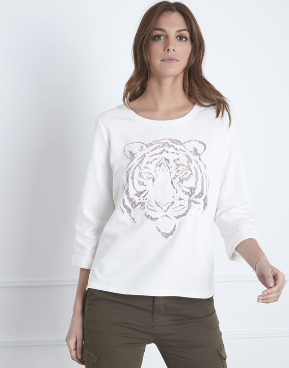 Naturfarbenes Sweatshirt Tigerkopf Transparenz Pondichéry | 1-2-3 Naturfarbenes Sweatshirt Tigerkopf Transparenz Pondichéry PhotoZ | 1-2-3