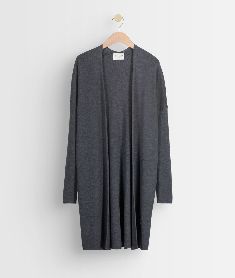Gilet long en laine fine recyclée gris anthracite tiago anthracite.