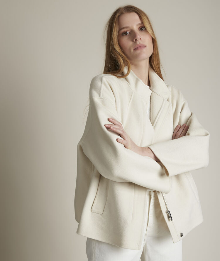Manteau double face court sally greige.