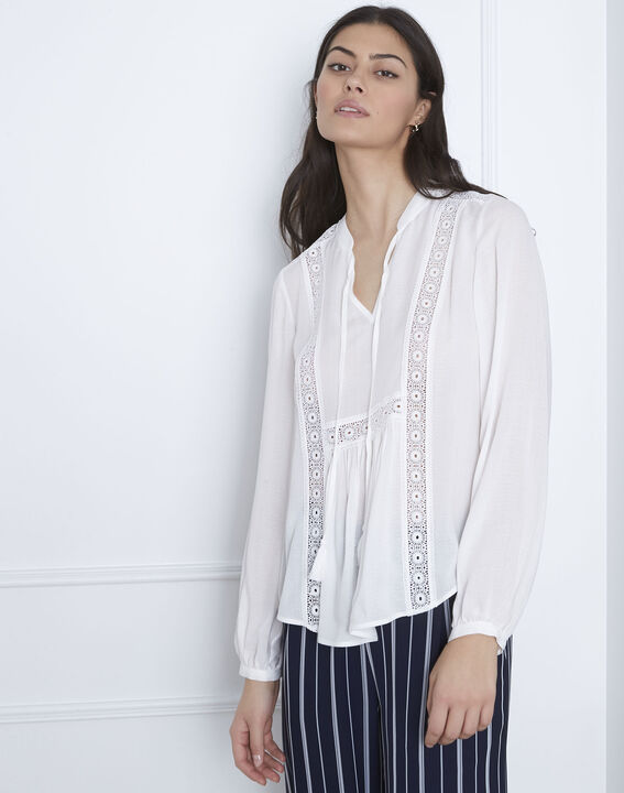 Ecru blouse met kanten bies Viviana | 1-2-3 Ecru blouse met kanten bies Viviana PhotoZ | 1-2-3