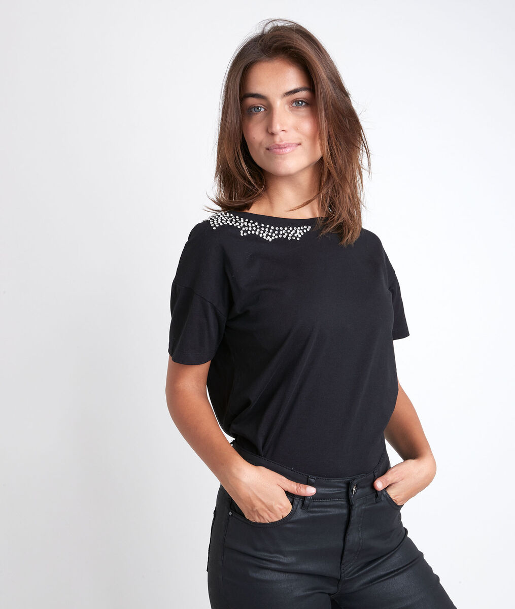 Tee-shirt en coton à strass Dark | 1-2-3 Tee-shirt en coton à strass Dark PhotoZ | 1-2-3