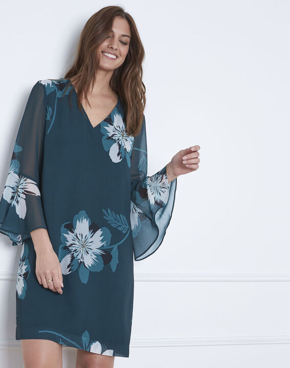 Robe vert foncé imprimé fleuri Astrid | 1-2-3 Robe vert foncé imprimé fleuri Astrid PhotoZ | 1-2-3