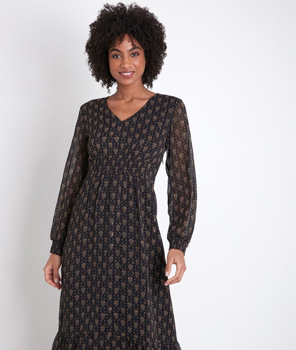 Robe midi imprimée ninon noir.