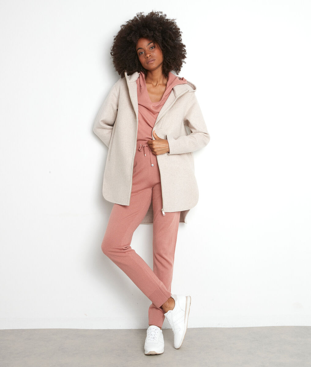 Manteau à capuche long asymétrique beige Liv | 1-2-3 Manteau à capuche long asymétrique beige Liv PhotoZ | 1-2-3