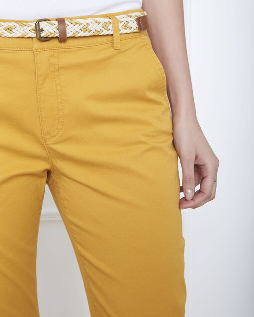 Pantalon jaune chino ceinture fantaisie francis bouton d`or.