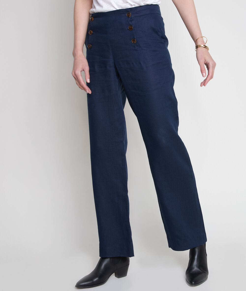 Pantalon à pont en microfibre marine