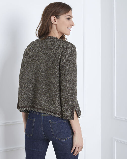 Gilet kaki maille fantaisie amour kaki.