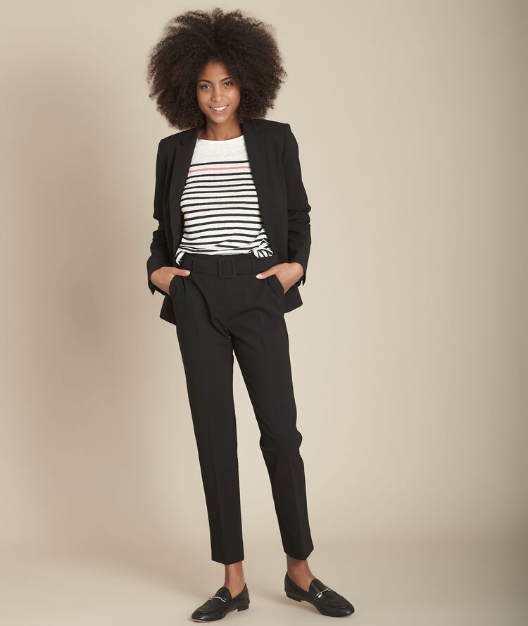 Gestreept linnen t-shirt cologne ecru.