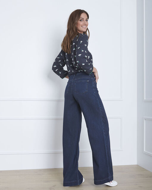 Jean flare taille haute chamade marine.