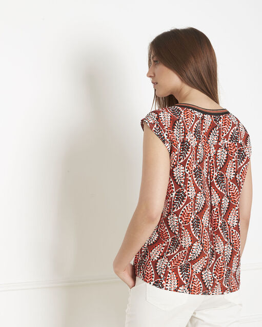 Blouse acajou imprimé ethnique miledine sable.