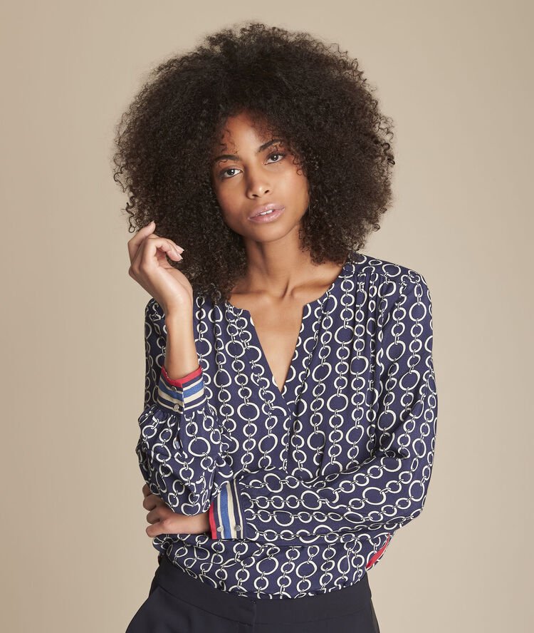 Marineblaue bluse mit ketten-motiv marin marineblau.