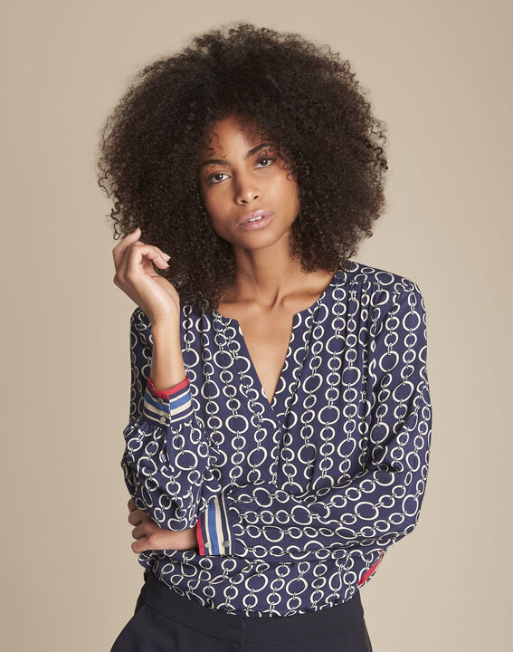 Blouse marine imprimé chaine Marin | 1-2-3 Blouse marine imprimé chaine Marin PhotoZ | 1-2-3