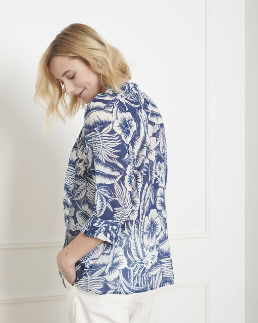 Blouse bleue imprimée vulano blanc.