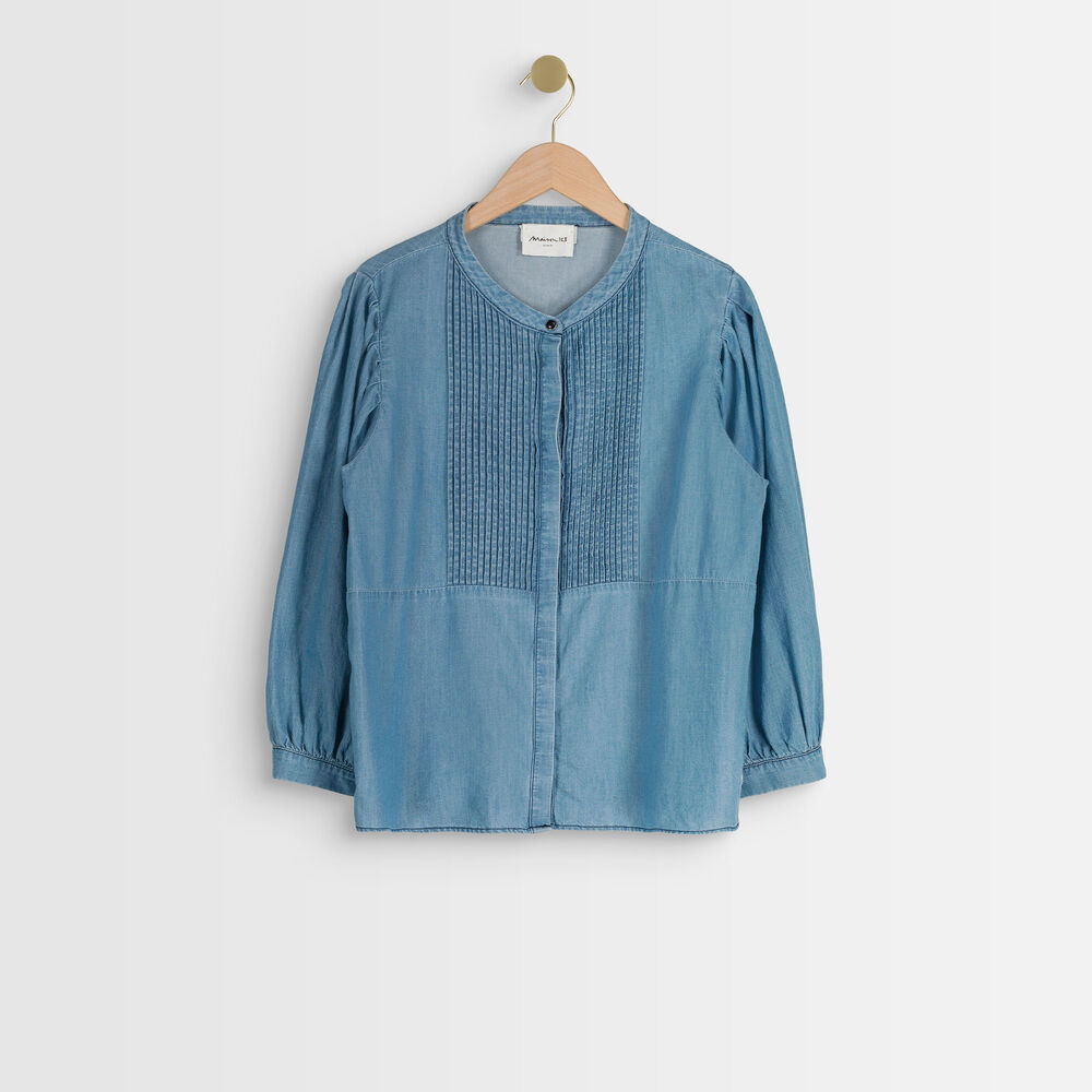 Blouse plissée en denim tarika denim brut.