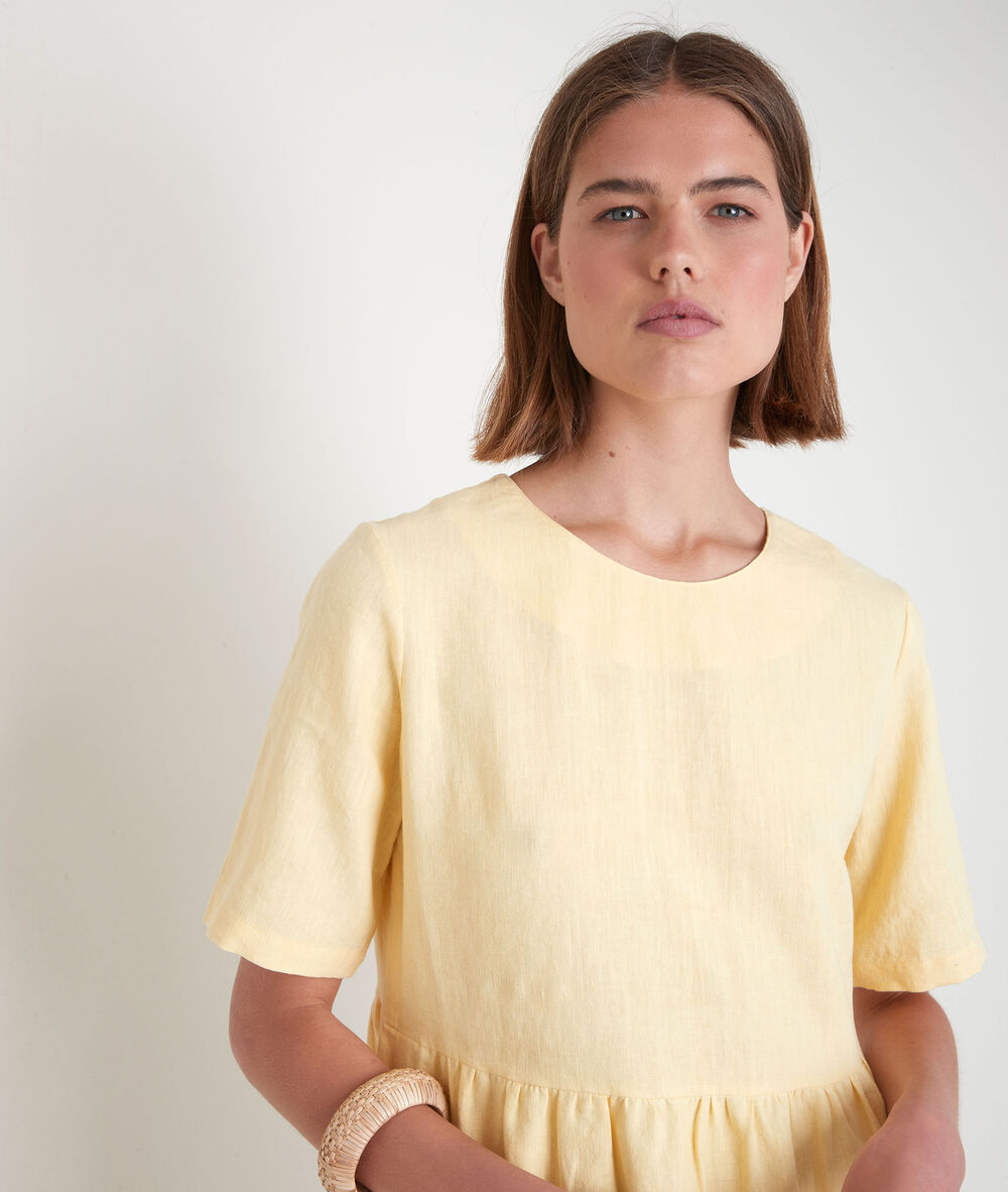 Robe courte en lin certifié jaune latoya citron.