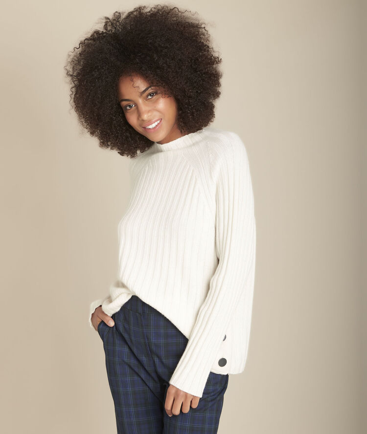 Ecru geribde trui met hoge kraag finesse ecru.