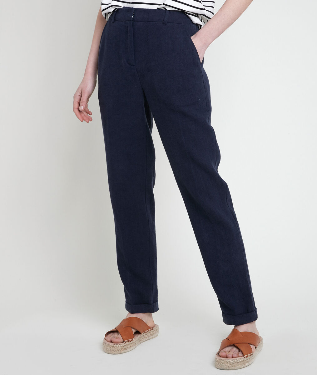 Pantalon cigarette en lin marine Felix | 1-2-3 Pantalon cigarette en lin marine Felix PhotoZ | 1-2-3