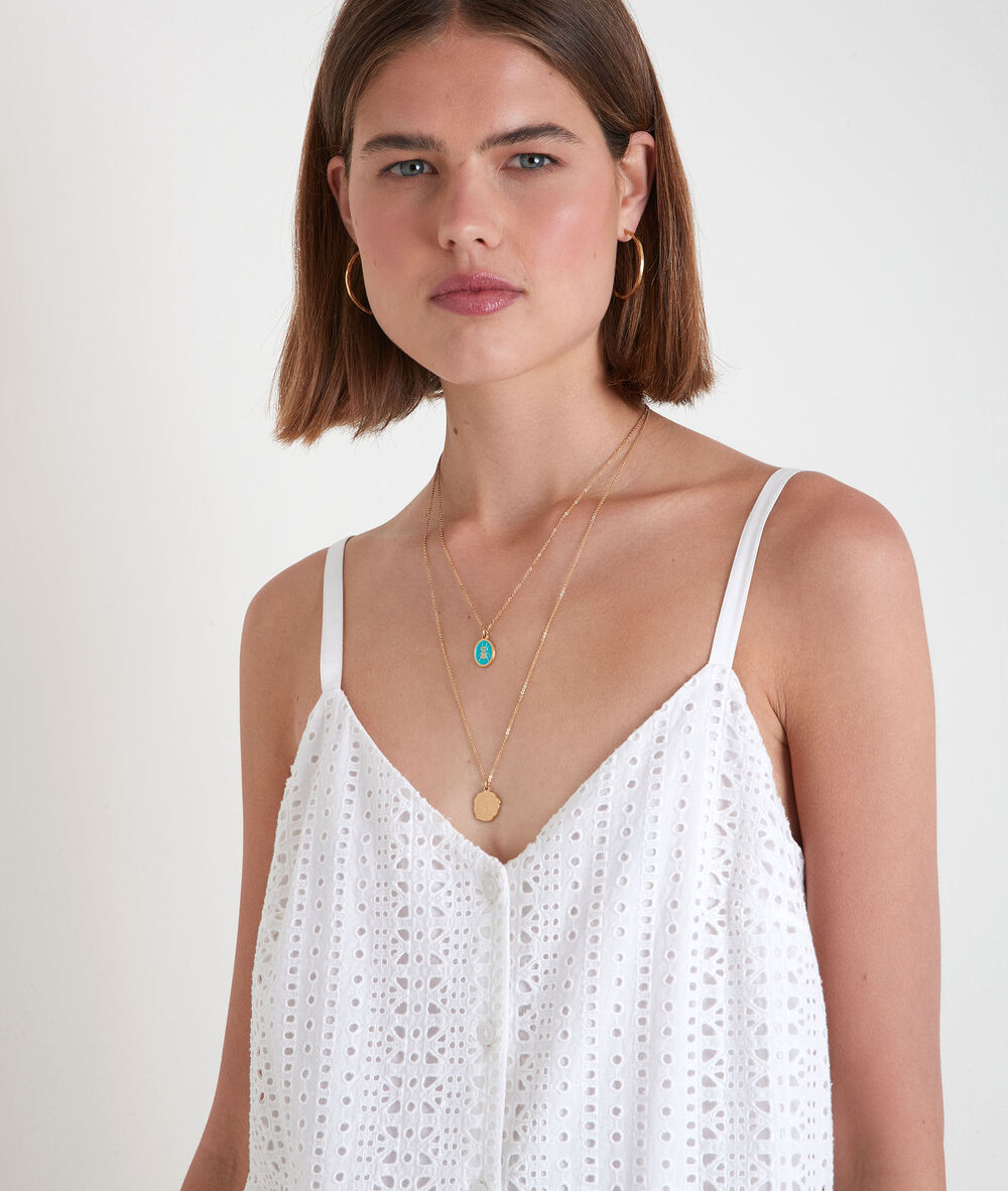 Robe mini à bretelles en broderie anglaise blanche samia ecru.