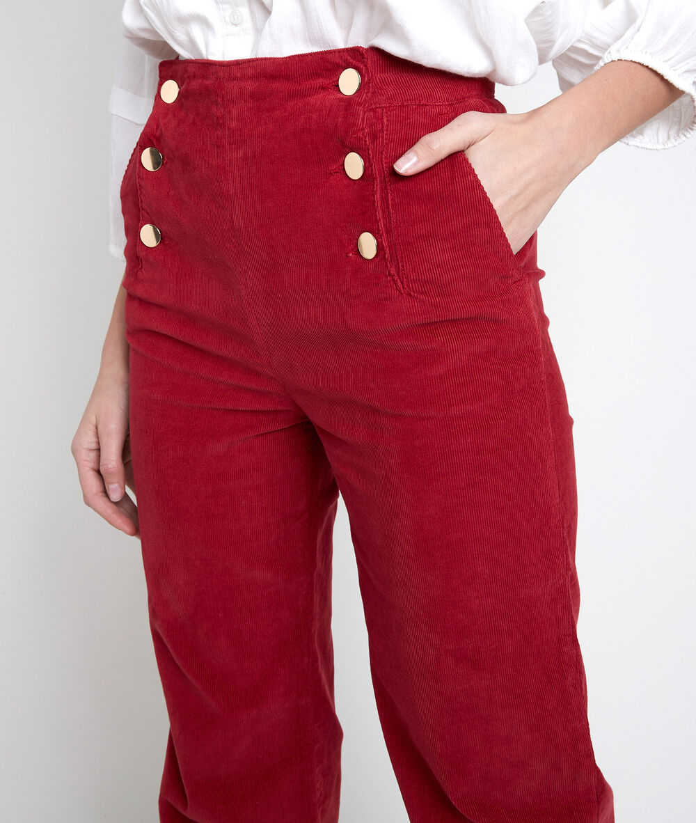 Pantalon à pont en velours rouge hubert tomette.