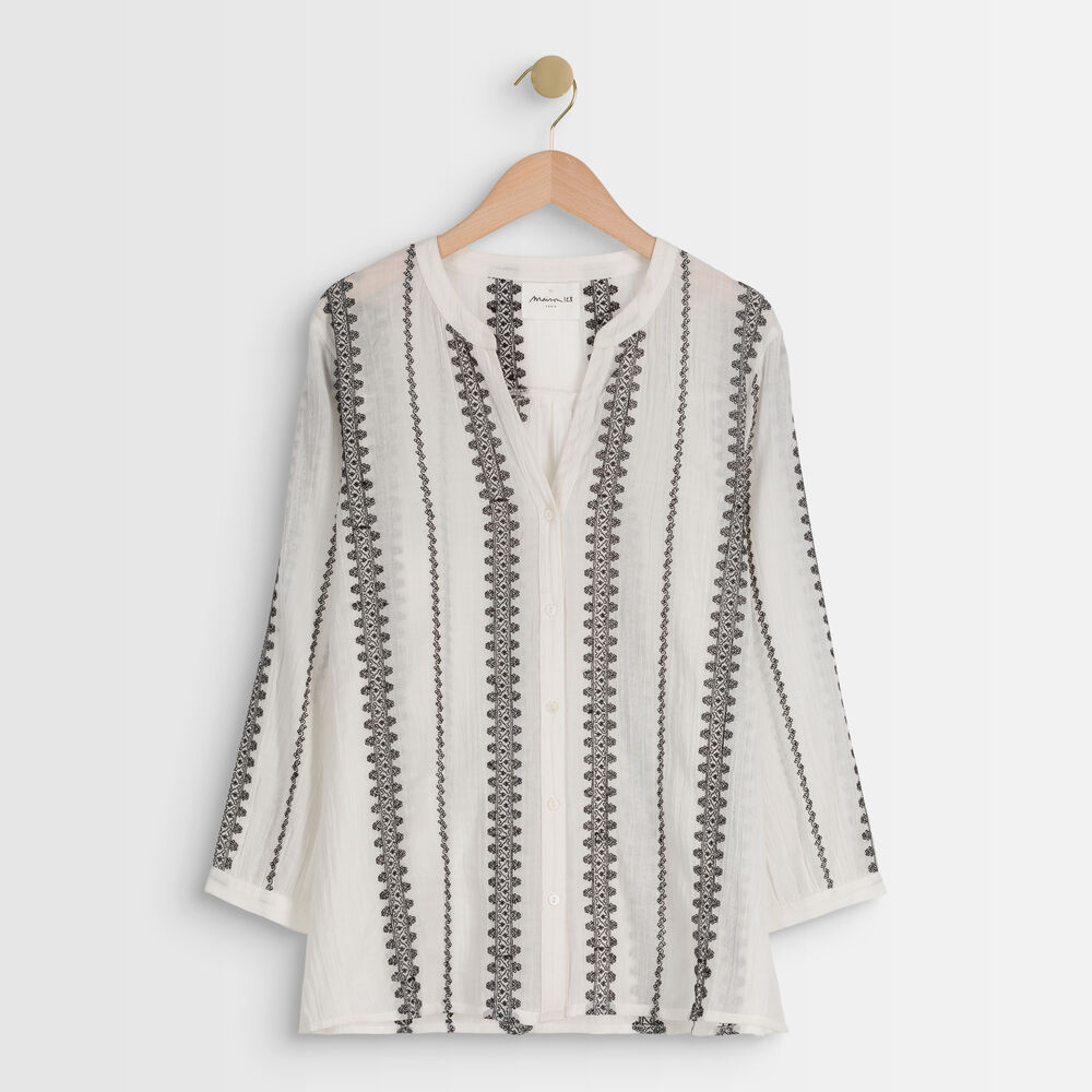 Blouse blanche brodée tahiti denim brut.