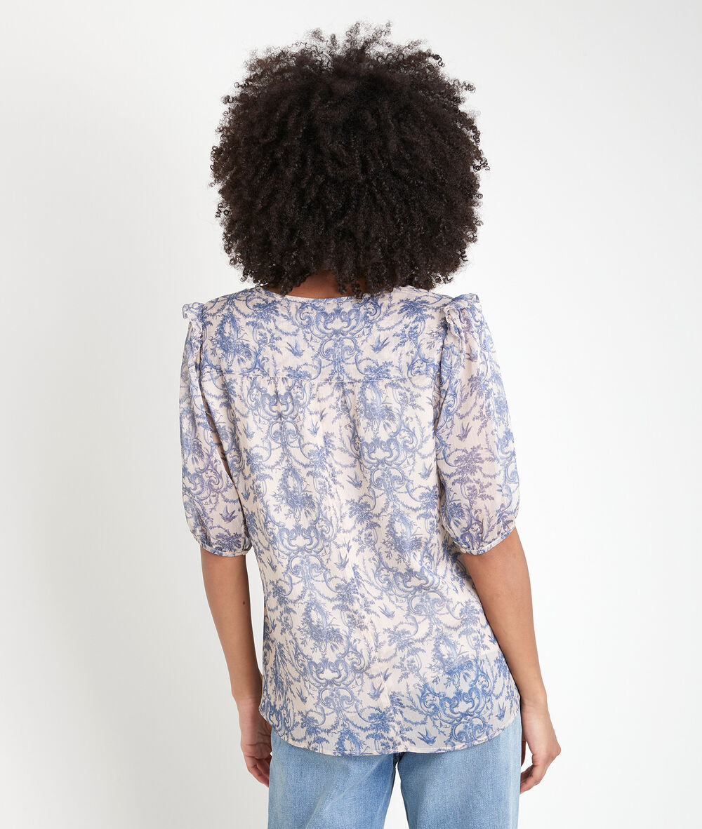 Blouse imprimée à volants tounia ecru.
