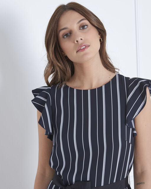 Robe marine rayée volants laure marine.