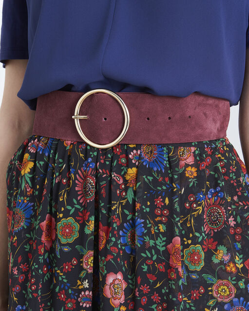Ceinture bordeaux large effet velours kleopatre grenat.