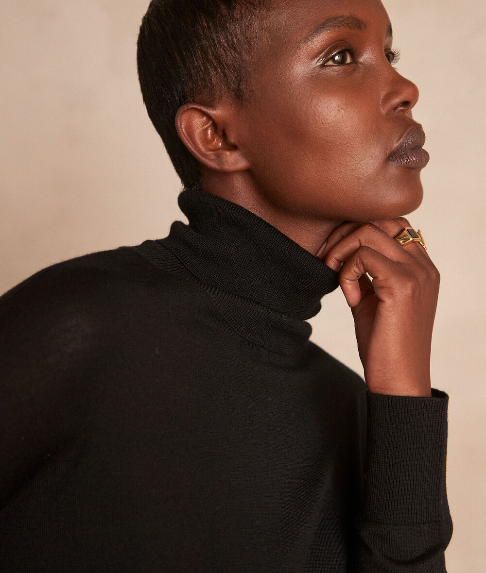 Pull fin col roulé en laine responsable noir Bonnie Femme NOIR