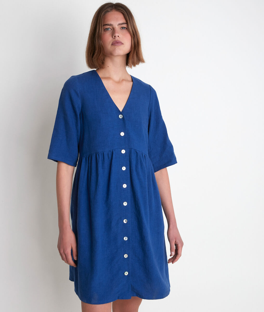 Robe en lin boutonnée bleue Lalou | 1-2-3 Robe en lin boutonnée bleue Lalou PhotoZ | 1-2-3