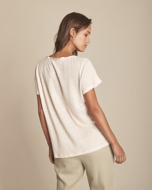 Tee-shirt rose en lin capri peche.