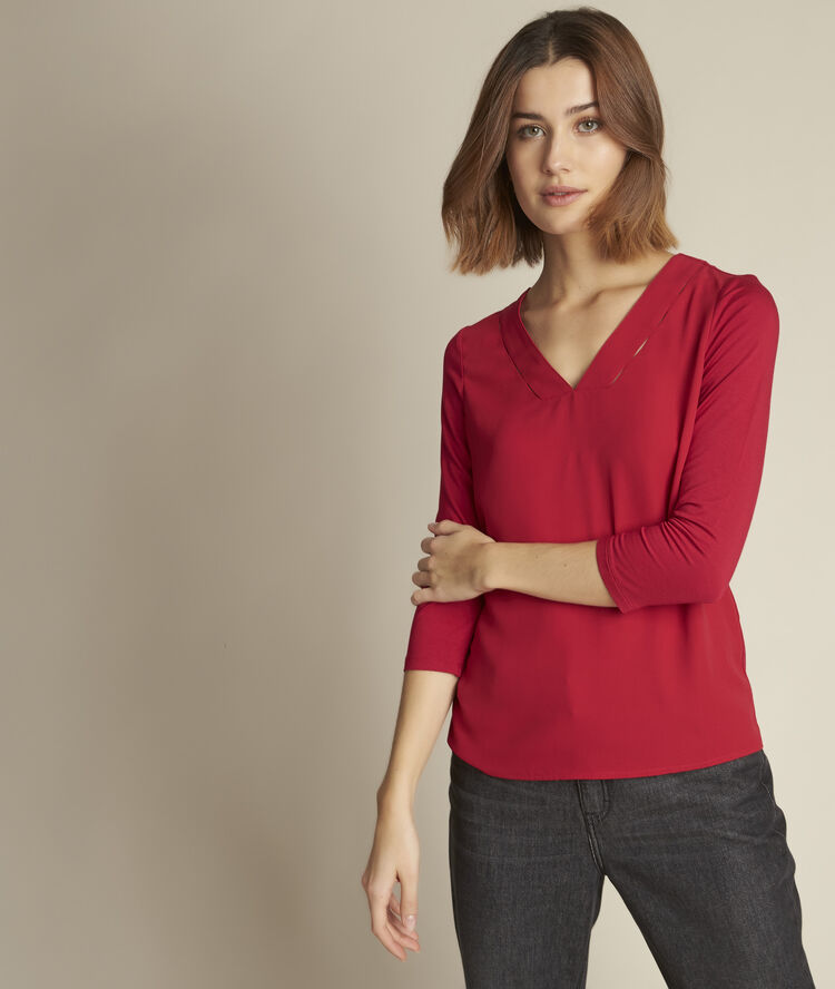 Fuchsia top uit twee materialen eliott licht fuchsia.