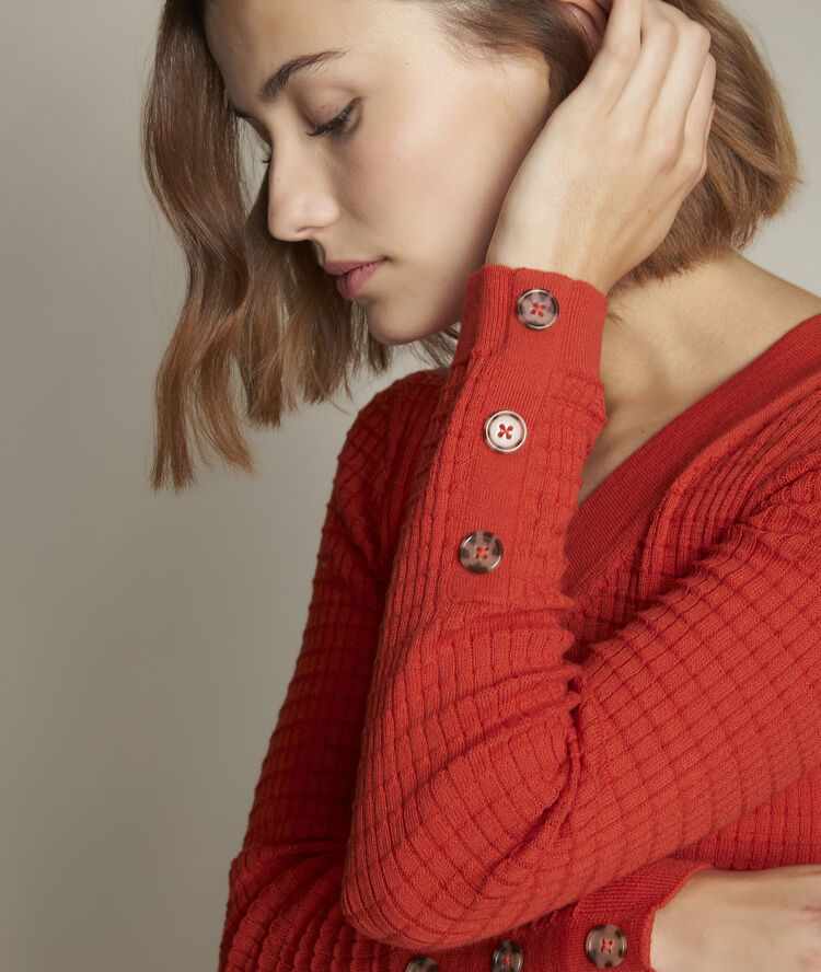 Pull en polyester recyclé dolmen orange vif.