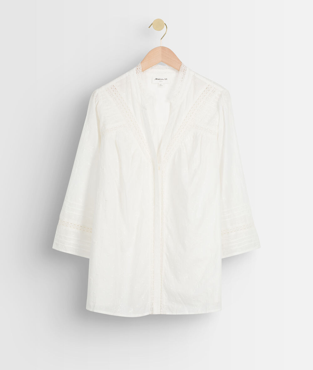 Blouse brodée en coton blanc aicha ecru.