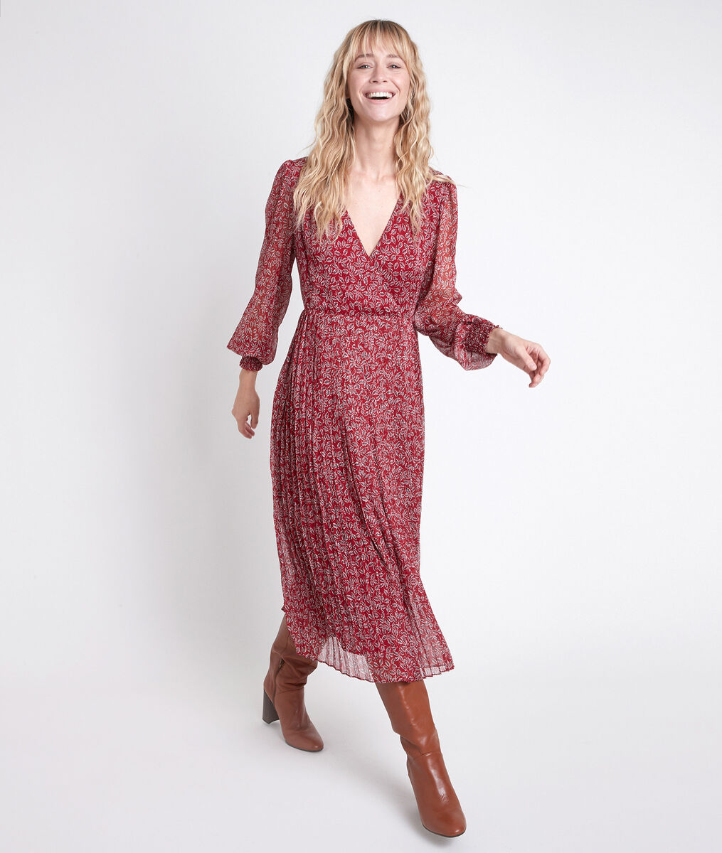 Robe rouge plissée imprimé fleuri Caresse | 1-2-3 Robe rouge plissée imprimé fleuri Caresse PhotoZ | 1-2-3
