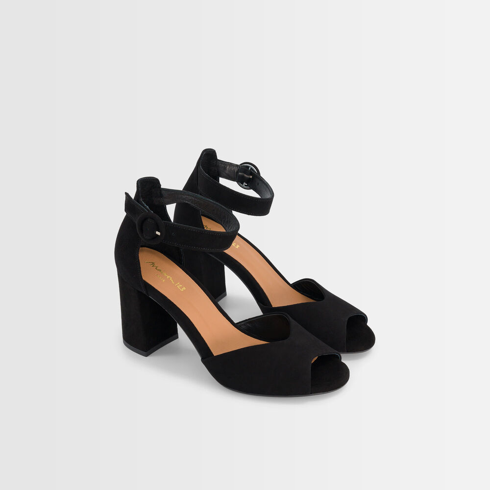 Sandales à talons en cuir noires jade noir.