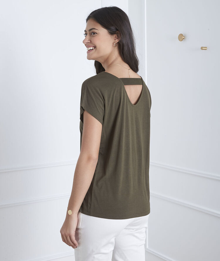 Khakifarbenes t-shirt mit feder-stickerei pandore kaki.