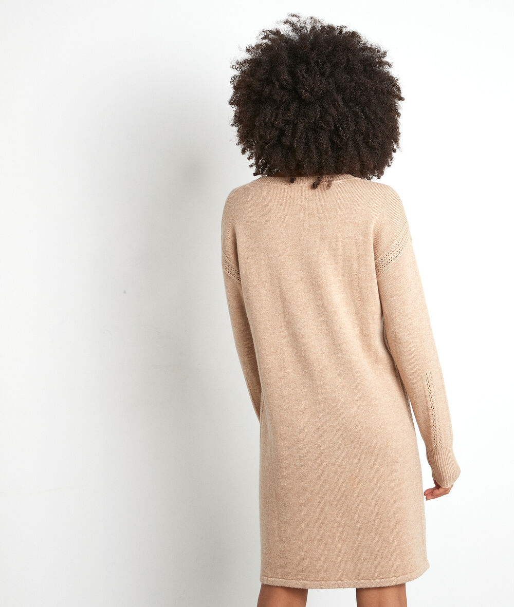 Beige trui-jurk van wol tabata camel clair.
