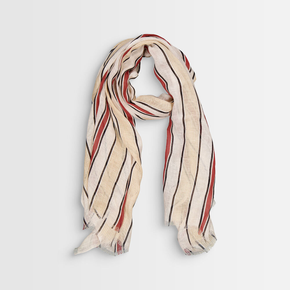 Foulard en lin biologique à rayures ben beige.