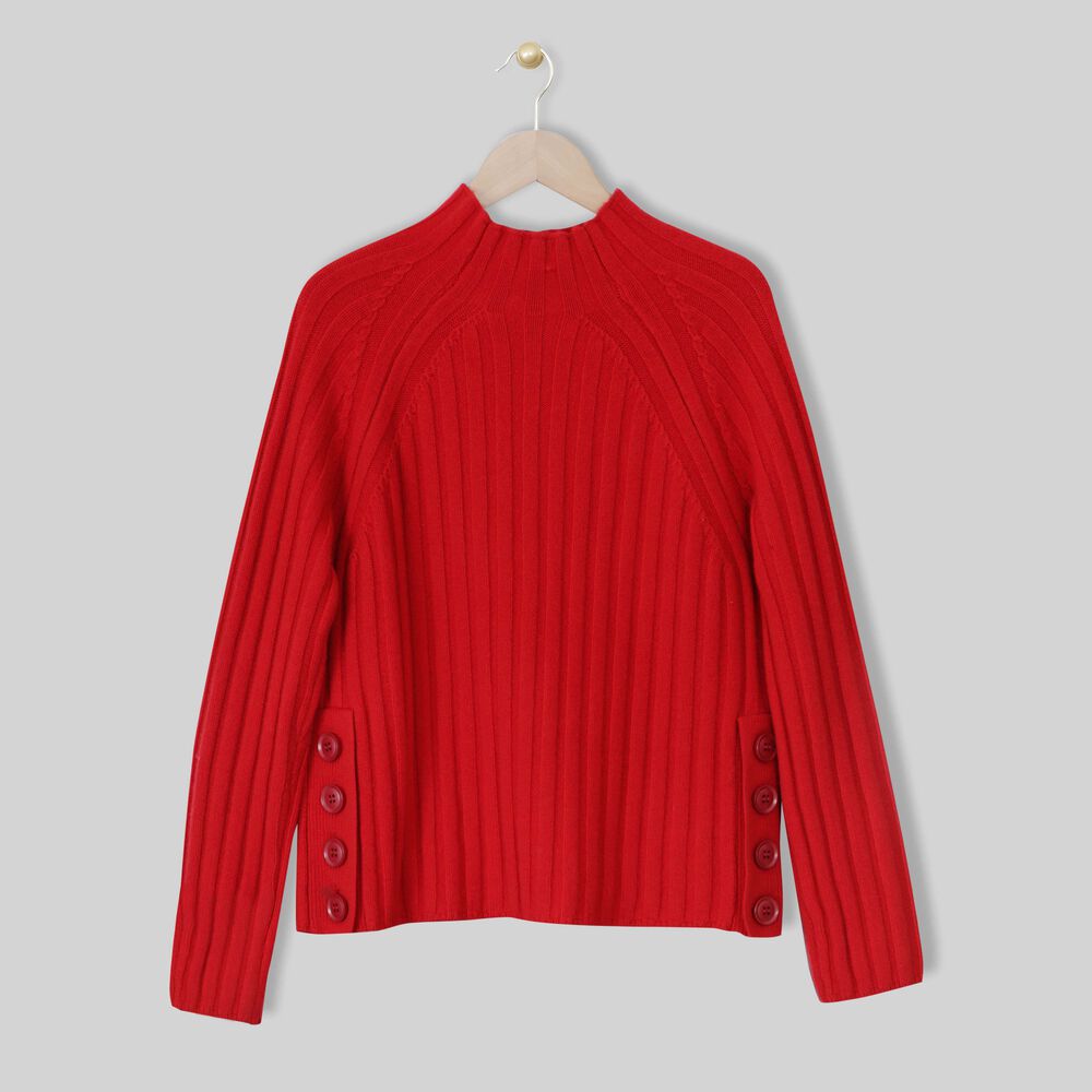 Pull rouge côtelé col montant finesse grenade.