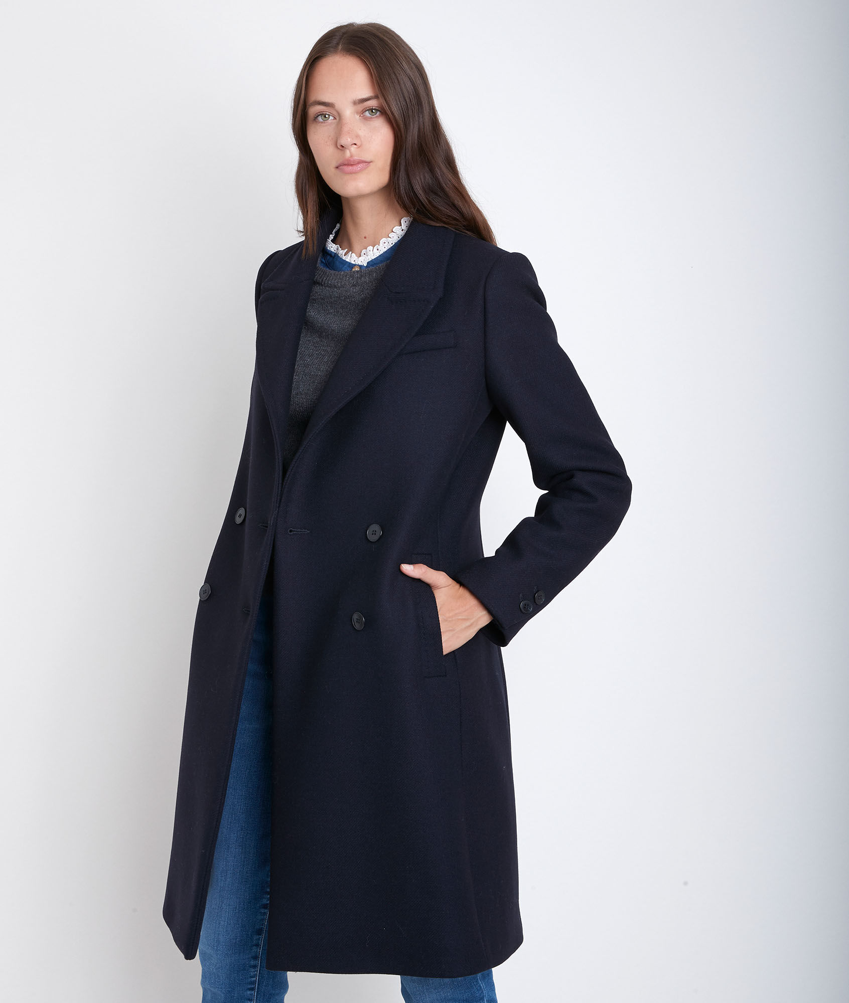 Manteau en laine recyclée marine Jeff Femme | Maison 123 ELEGENCE Z Manteau en Cachemire pour Femmes, Europe et