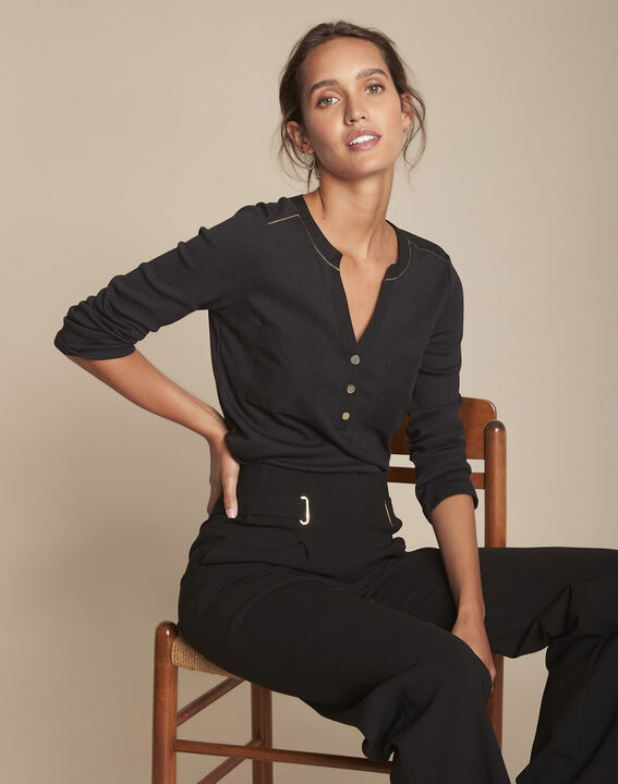 Tee-shirt noir col tunisien Cleo | 1-2-3 Tee-shirt noir col tunisien Cleo PhotoZ | 1-2-3