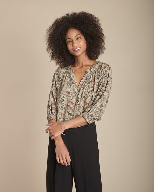 Blouse kaki imprimé fleuri Mina (2) - Maison 123