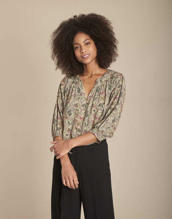 Blouse kaki imprimé fleuri Mina | 1-2-3 Blouse kaki imprimé fleuri Mina PhotoZ | 1-2-3