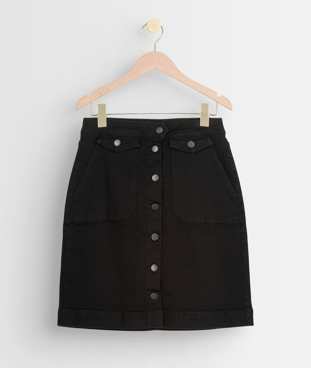 Jupe boutonnée en coton noire ambre noir.