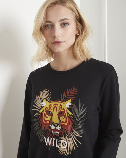 Sweat noir imprimé tigre planete noir.